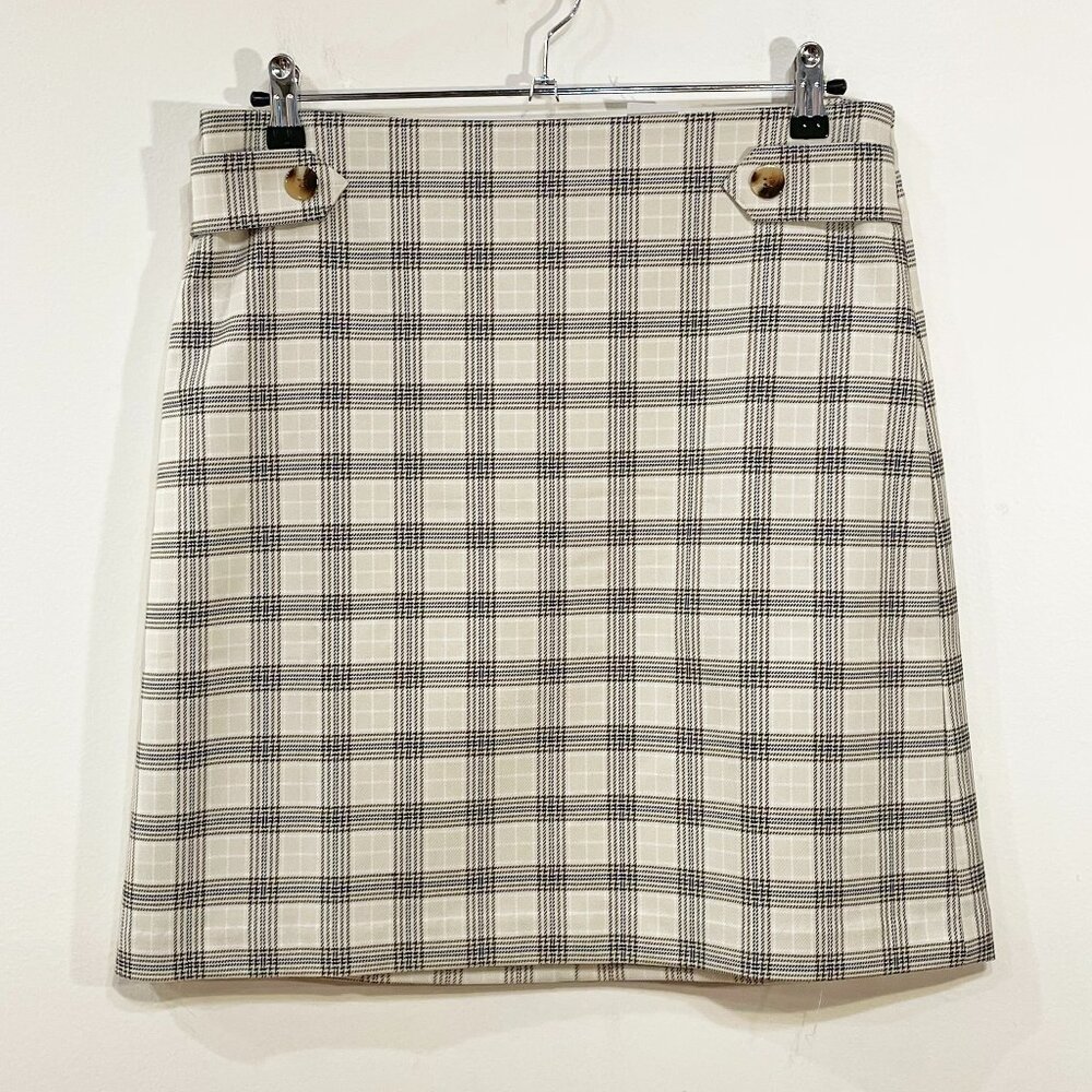 New Ann Taylor Plaid A-Line Mini Skirt Ecru Black 8, M